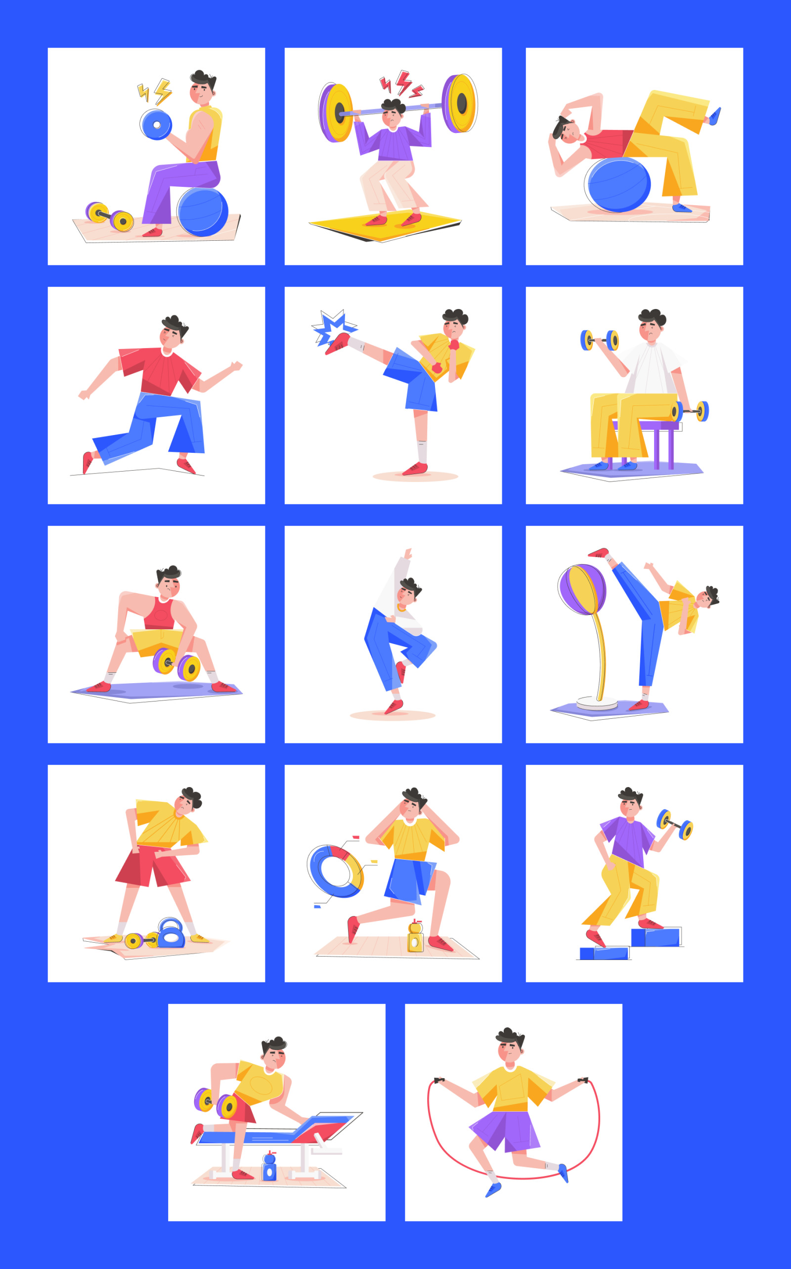 Animated Fitness Illustration Set