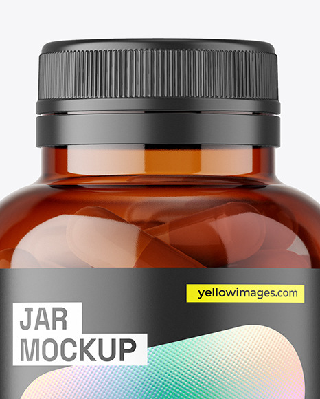 Amber Jar with Capsules Mockup