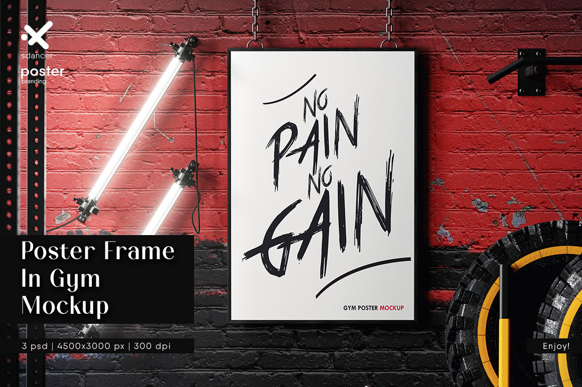 Poster Frame In Gym Mockup