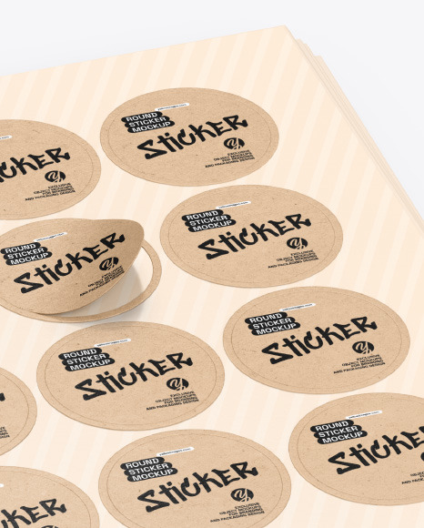 Sheets with Kraft Round Stickers Mockup