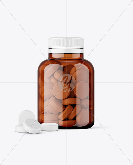 Amber Jar with Tablets Mockup