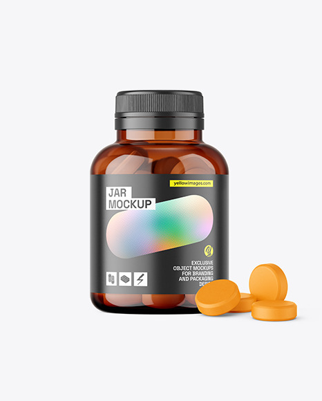 Amber Jar with Tablets Mockup