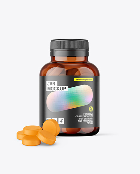 Amber Jar with Tablets Mockup