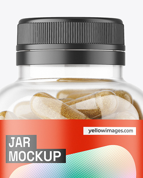 Clear Jar with Herbal Capsules Mockup