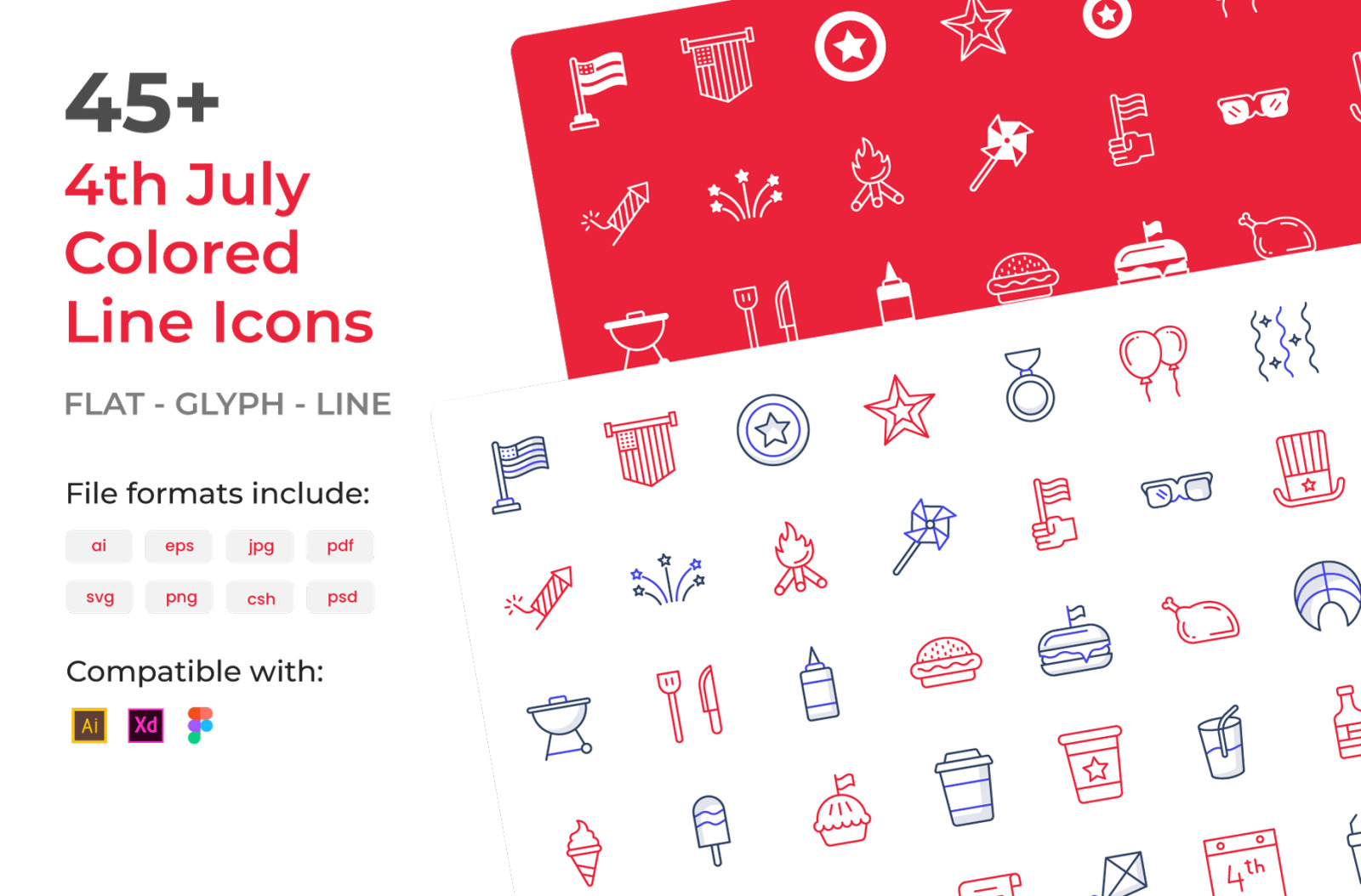 Fat icons set of 4th july