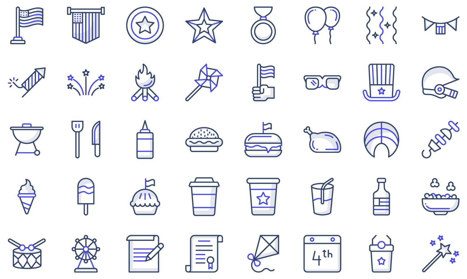 Fat icons set of 4th july Fat icons set of 4th july