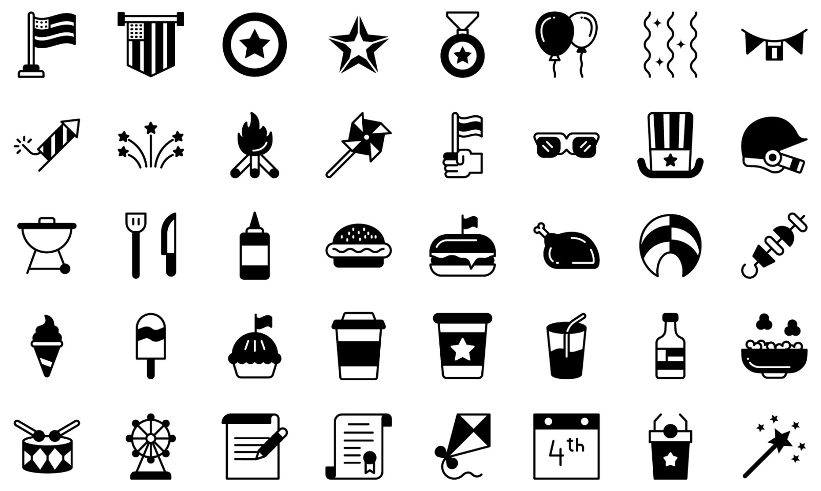 Fat icons set of 4th july