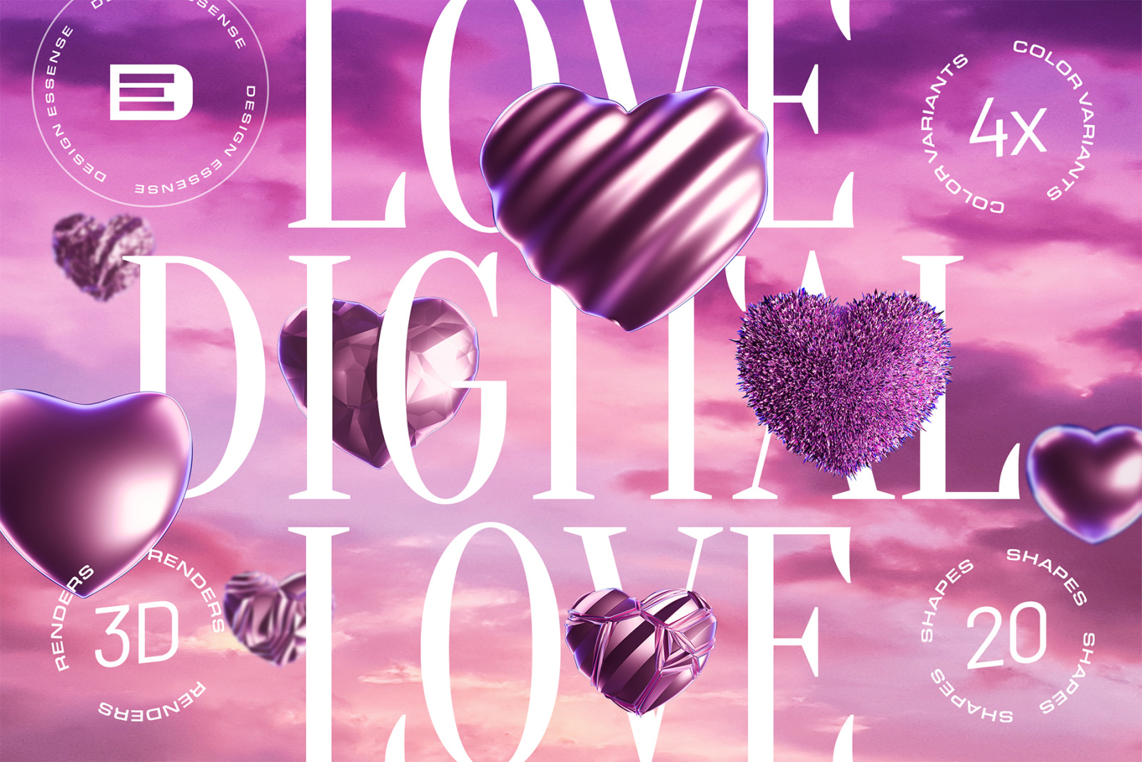 3D Heart Objects - Digital Love