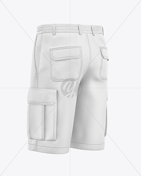 Cargo Shorts Mockup - Back Half Side View