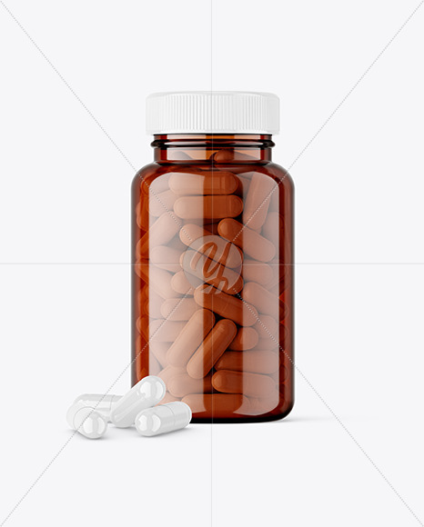 Amber Jar with Capsules Mockup