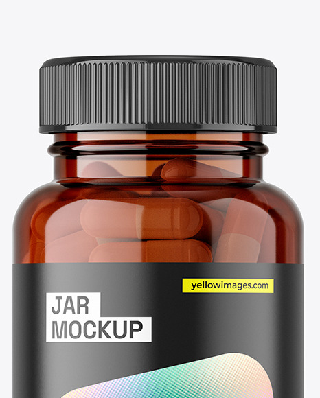 Amber Jar with Capsules Mockup