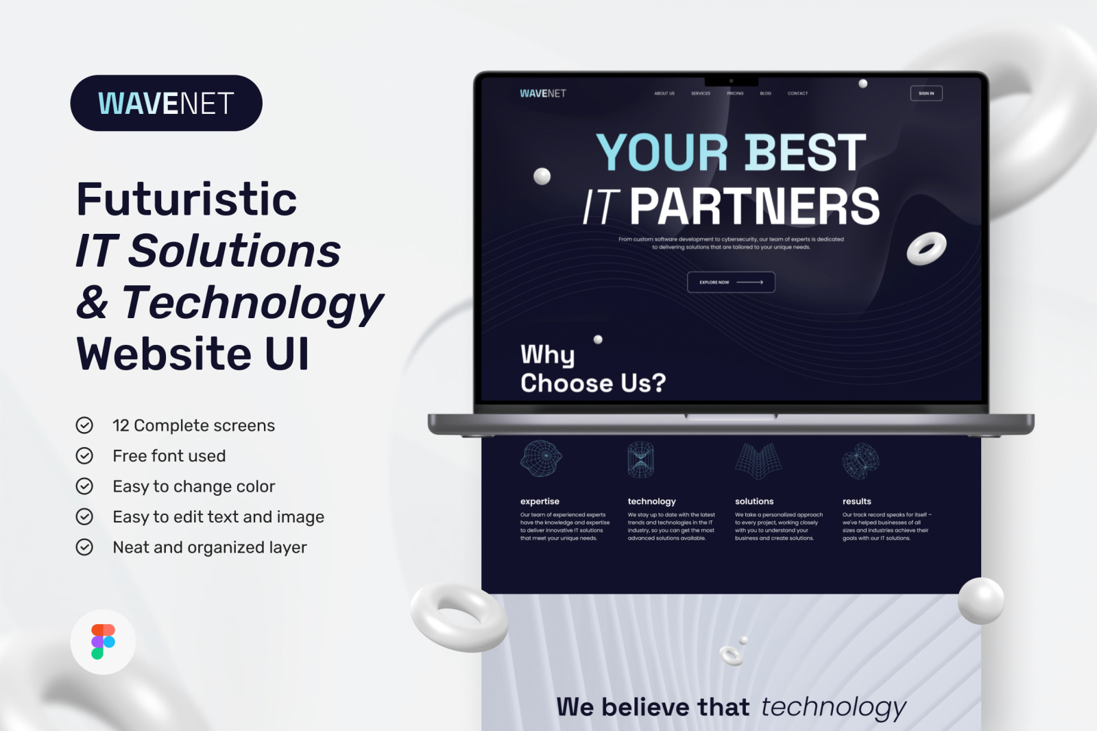 WaveNet – Night Blue Minimalist Futuristic IT Solutions &amp; Technology Website Design