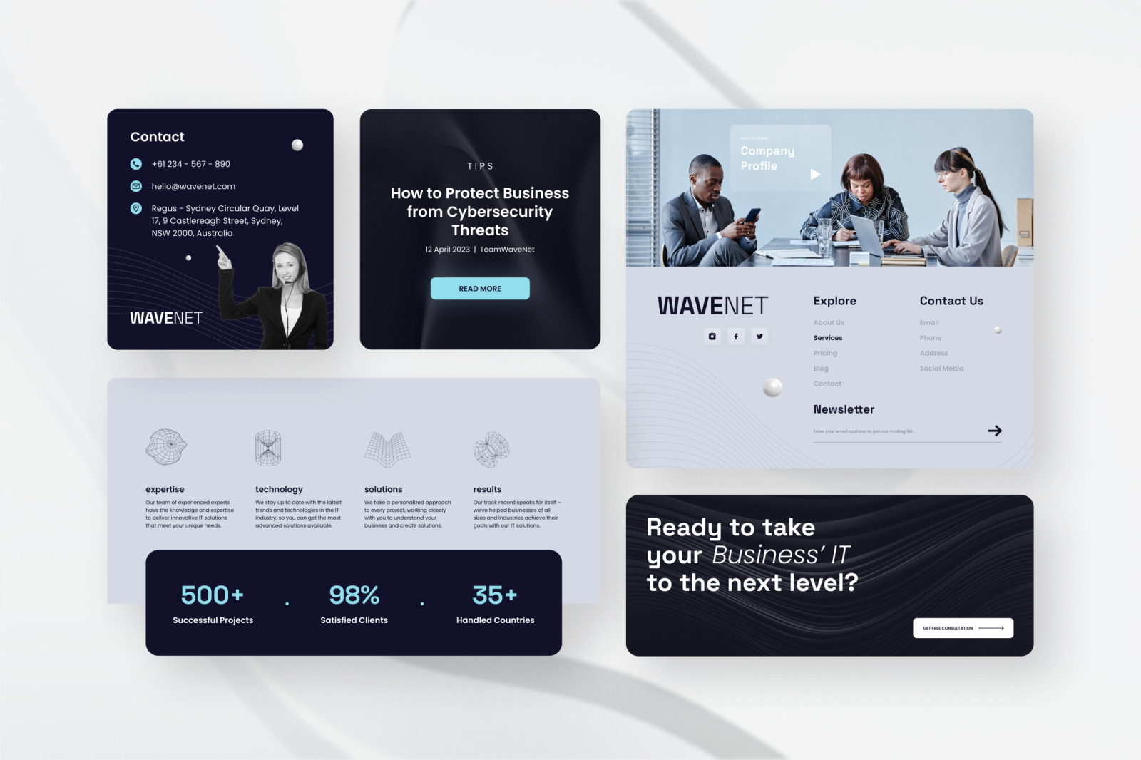 WaveNet – Night Blue Minimalist Futuristic IT Solutions &amp; Technology Website Design