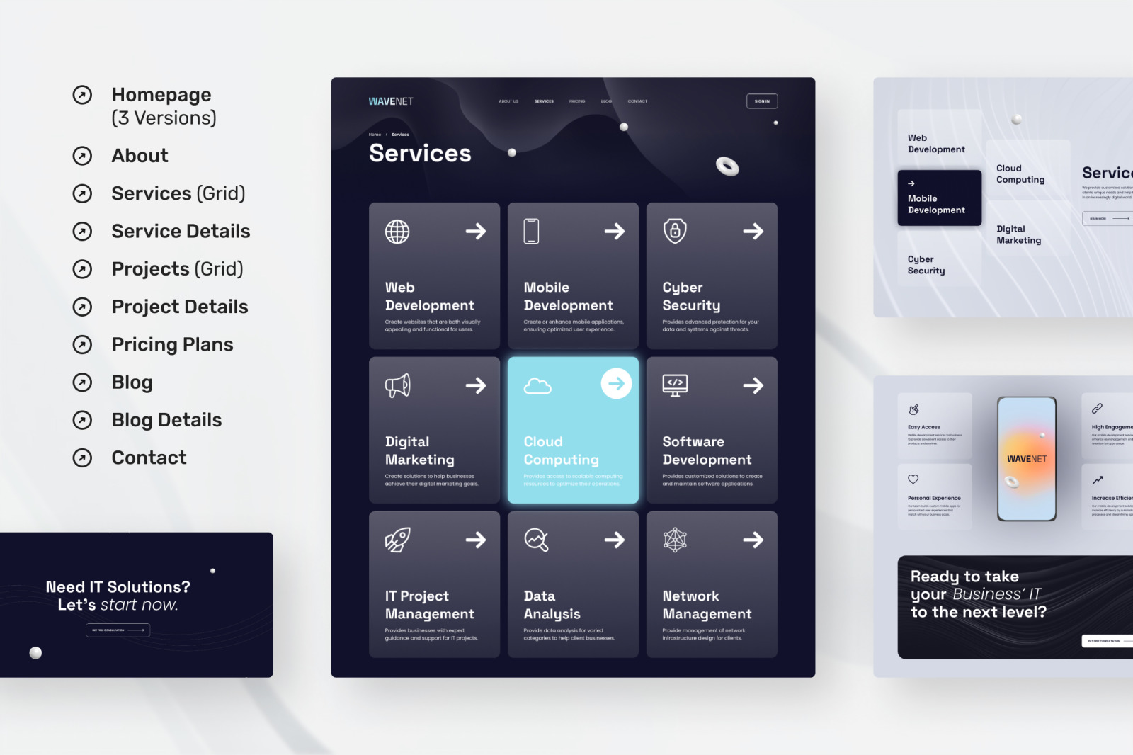 WaveNet – Night Blue Minimalist Futuristic IT Solutions &amp; Technology Website Design