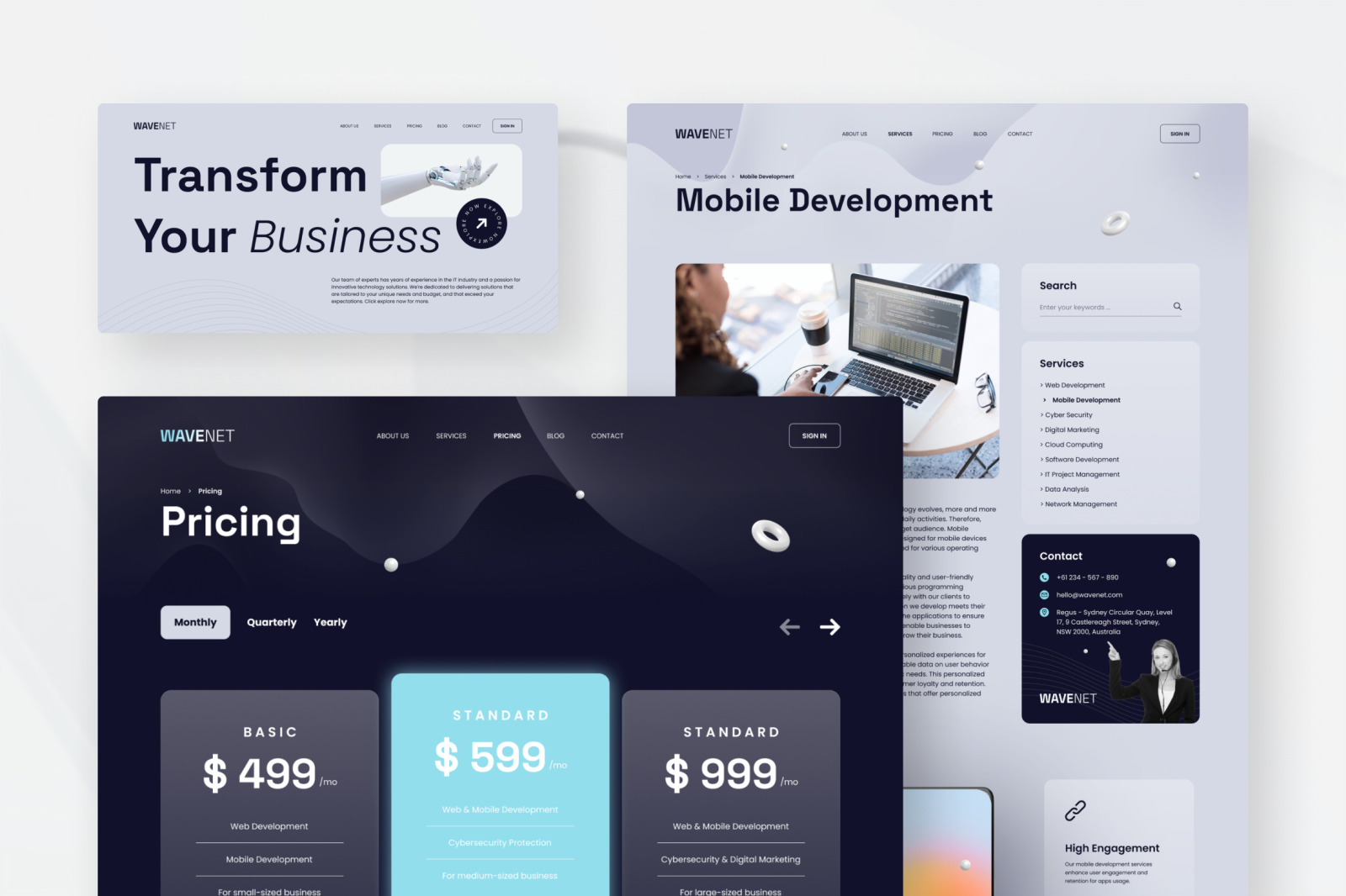 WaveNet – Night Blue Minimalist Futuristic IT Solutions &amp; Technology Website Design