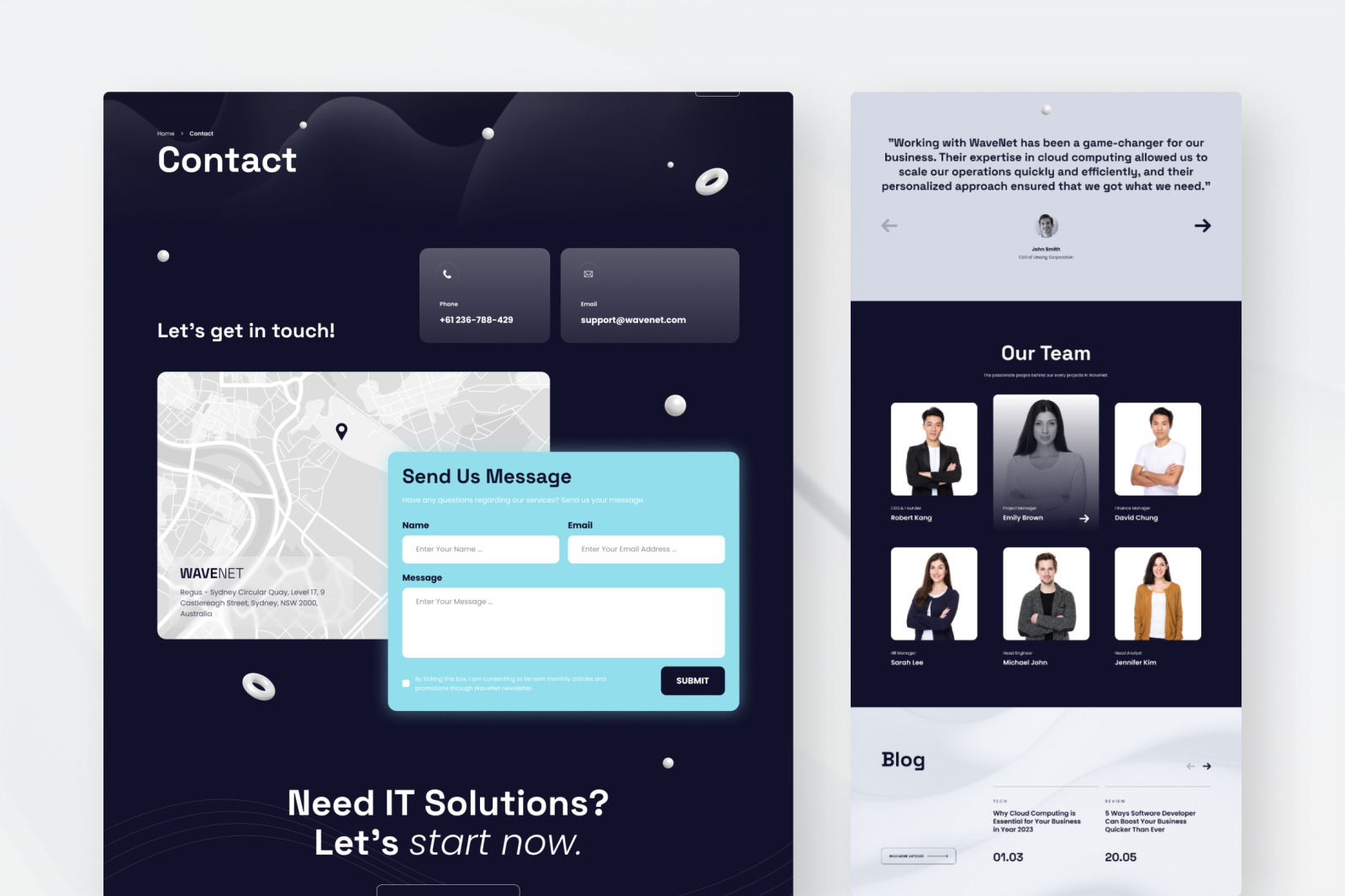 WaveNet – Night Blue Minimalist Futuristic IT Solutions &amp; Technology Website Design