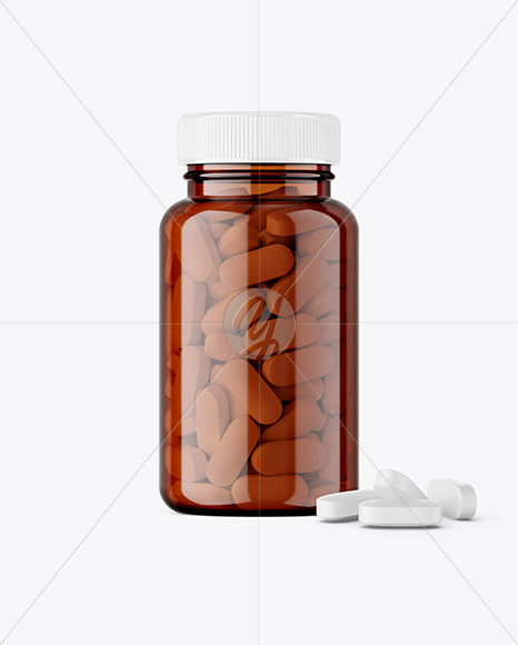 Amber Jar with Pills Mockup