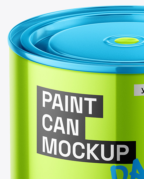 Glossy Metallic Paint Can Mockup