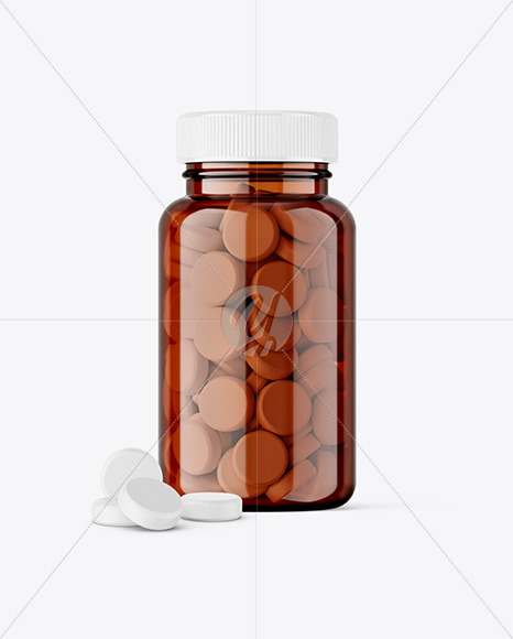 Amber Jar with Tablets Mockup