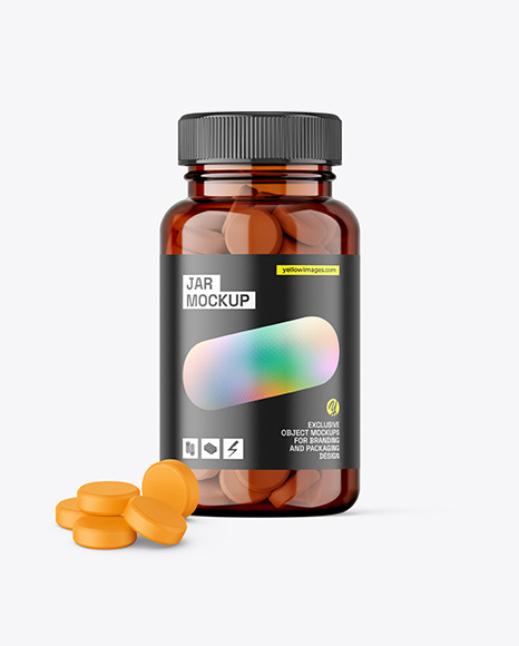 Amber Jar with Tablets Mockup