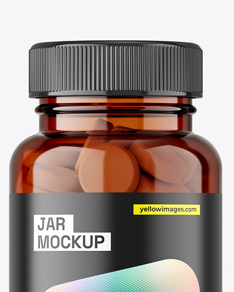 Amber Jar with Tablets Mockup