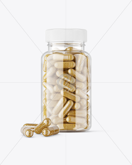 Clear Jar with Herbal Capsules Mockup