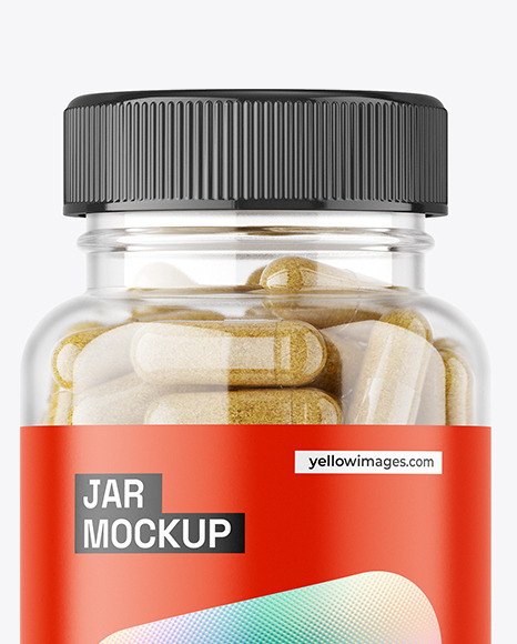 Clear Jar with Herbal Capsules Mockup