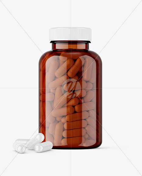 Amber Jar with Capsules Mockup