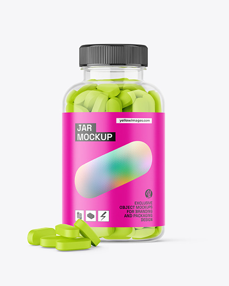 Clear Jar with Pills Mockup