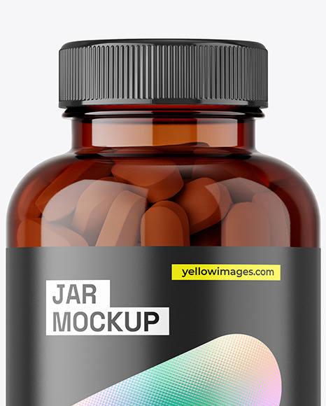 Amber Jar with Pills Mockup