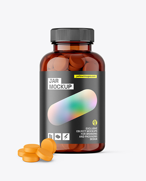 Amber Jar with Tablets Mockup