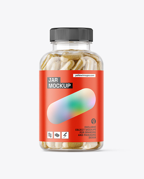 Clear Jar with Herbal Capsules Mockup