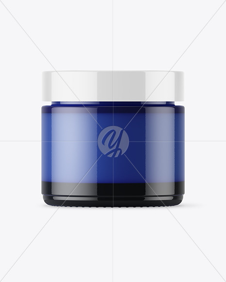Blue Glass Cosmetic Jar Mockup