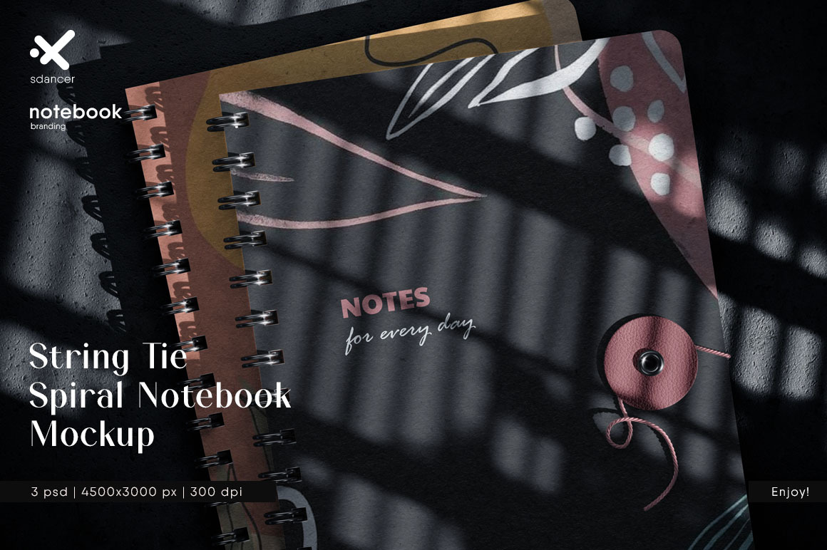 String Tie Spiral Notebook Mockup