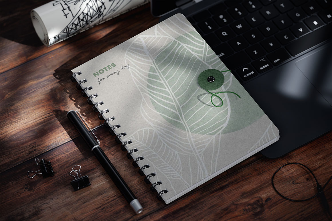 String Tie Spiral Notebook Mockup