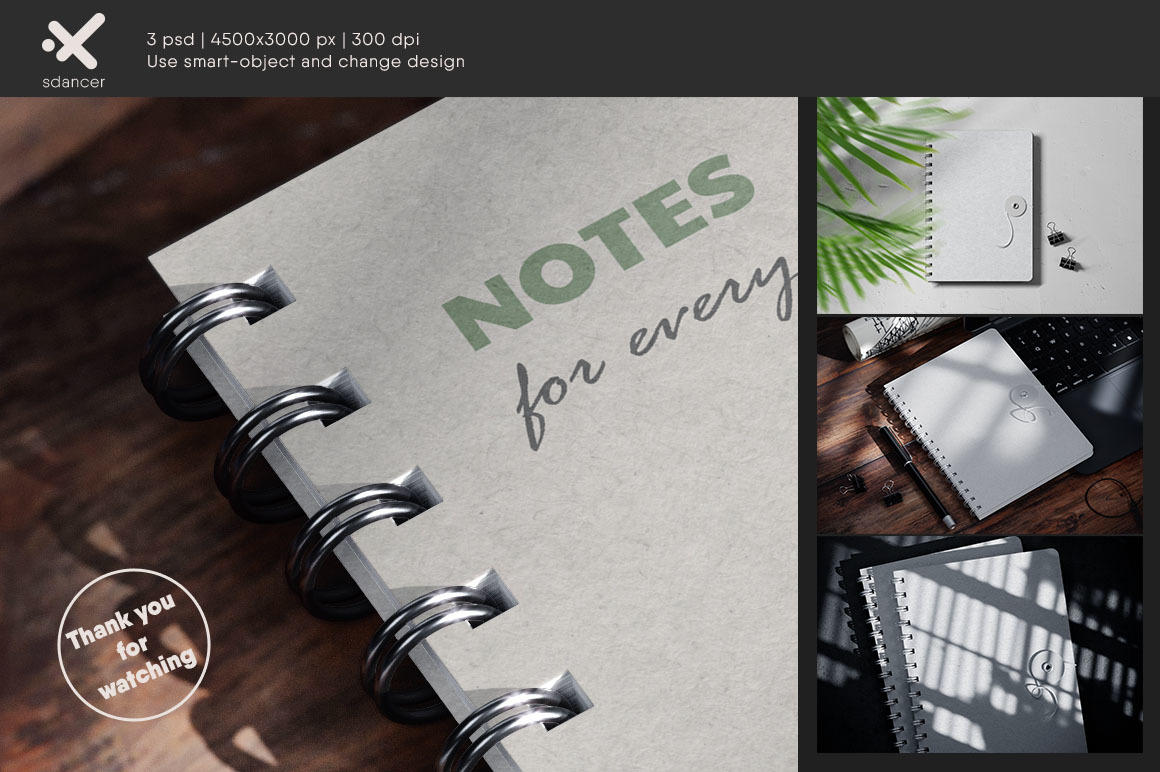 String Tie Spiral Notebook Mockup