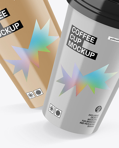 Two Glossy Textured Coffee Cups Mockup