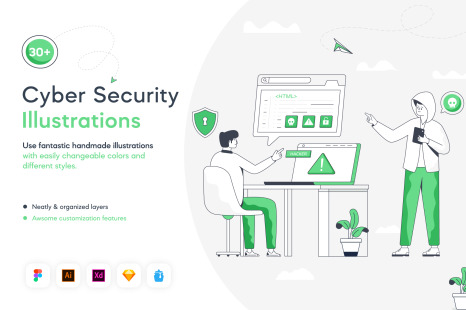 Flat Cybersecurity Illustrations - Cybersecurity