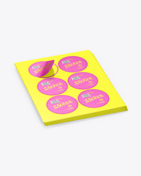 Sheets with Metallic Round Stickers Mockup