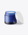 Opened Blue Frosted Glass Cosmetic Jar Mockup