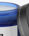 Opened Blue Frosted Glass Cosmetic Jar Mockup