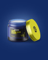 Opened Dark Blue Frosted Glass Cosmetic Jar Mockup