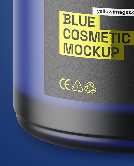 Opened Dark Blue Frosted Glass Cosmetic Jar Mockup