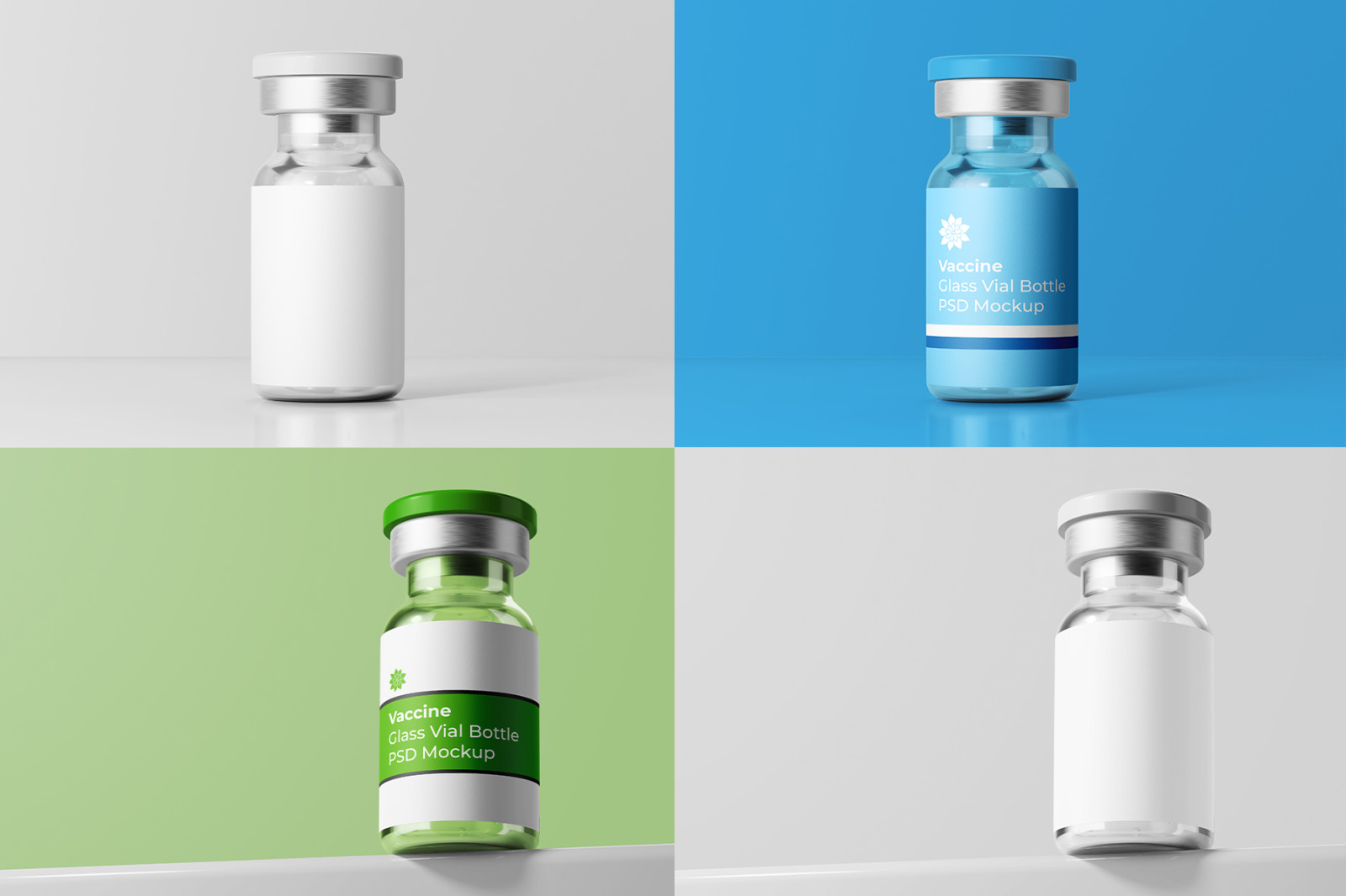 Vaccine Glass Vial Medical Bottle PSD Mockup Pack