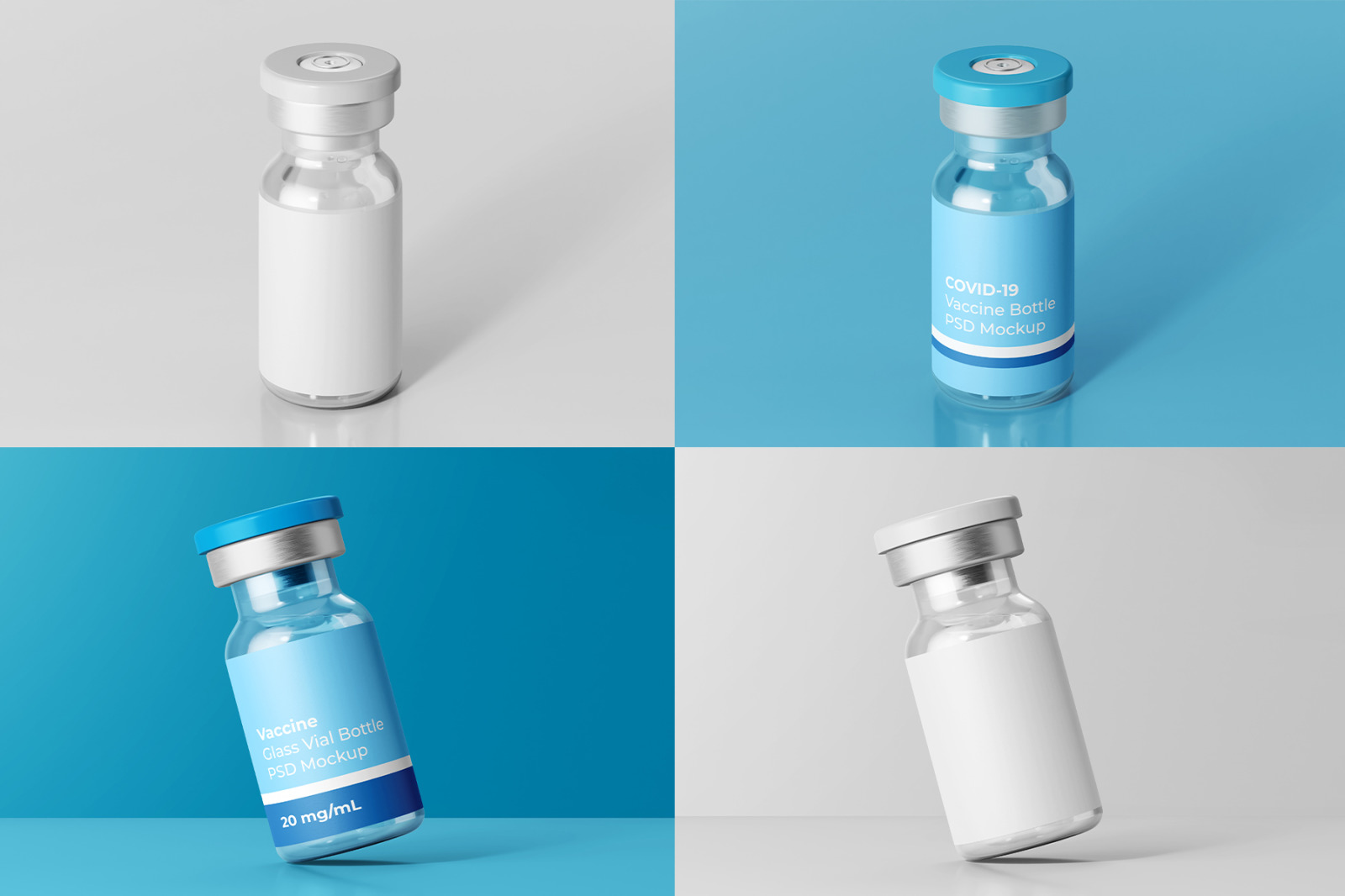 Vaccine Glass Vial Medical Bottle PSD Mockup Pack