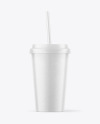 Kraft Coffee Cup with Straw Mockup