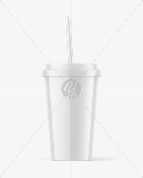 Glossy Coffee Cup with Straw Mockup