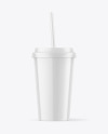 Glossy Coffee Cup with Straw Mockup