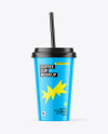 Glossy Coffee Cup with Straw Mockup