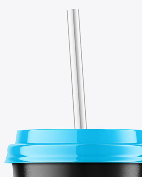 Glossy Coffee Cup with Straw Mockup